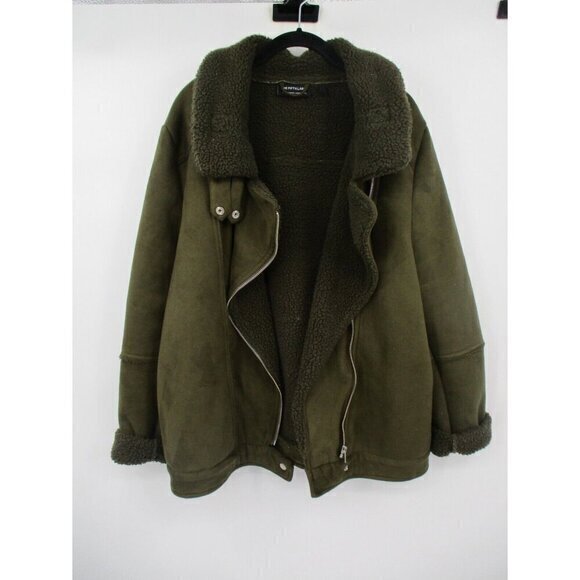The Fifth Label Jackets & Blazers - The Fifth Label Womens Coat Large Green Moto Fleece Sherpa Zip Up Classic
